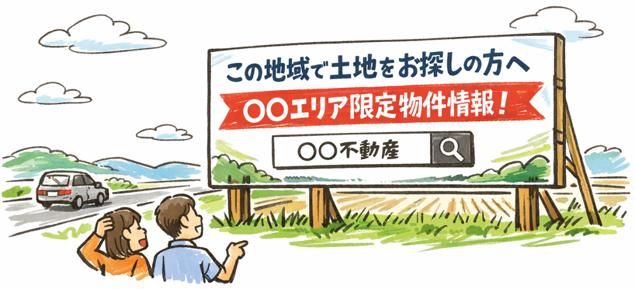 不動産会社が野立て看板のメッセージを絞って反響集客に成功した事例のイラスト