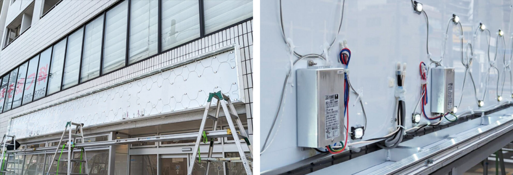 LEDタイプの内照式看板の施工風景